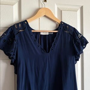 Ramy Brook New York Dark Blue Eyelet Sleeve Blouse